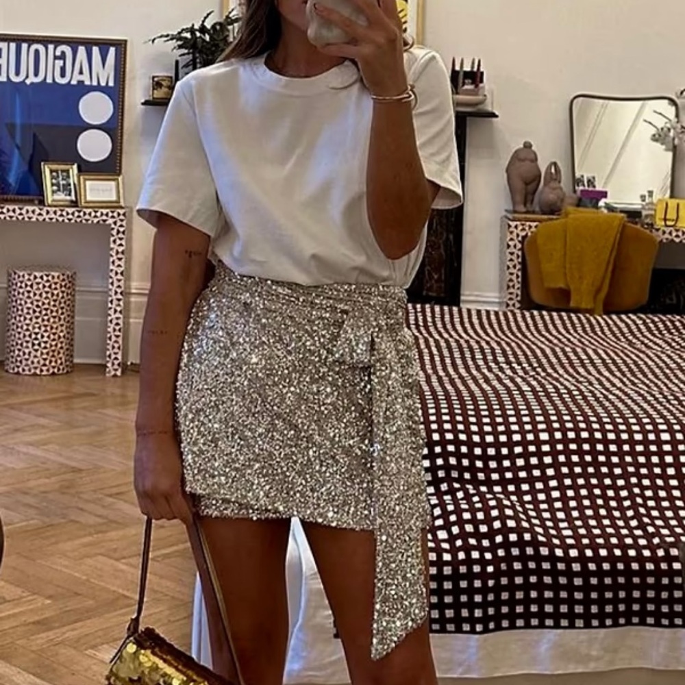 Never Fully Dressed Glittering Silver Mini Skirt - image 7
